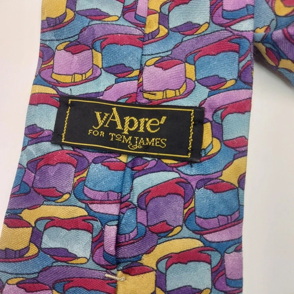 yApre for Tom‎ James Silk Necktie Hats Pattern Purple Blue Yellow Mens Read!